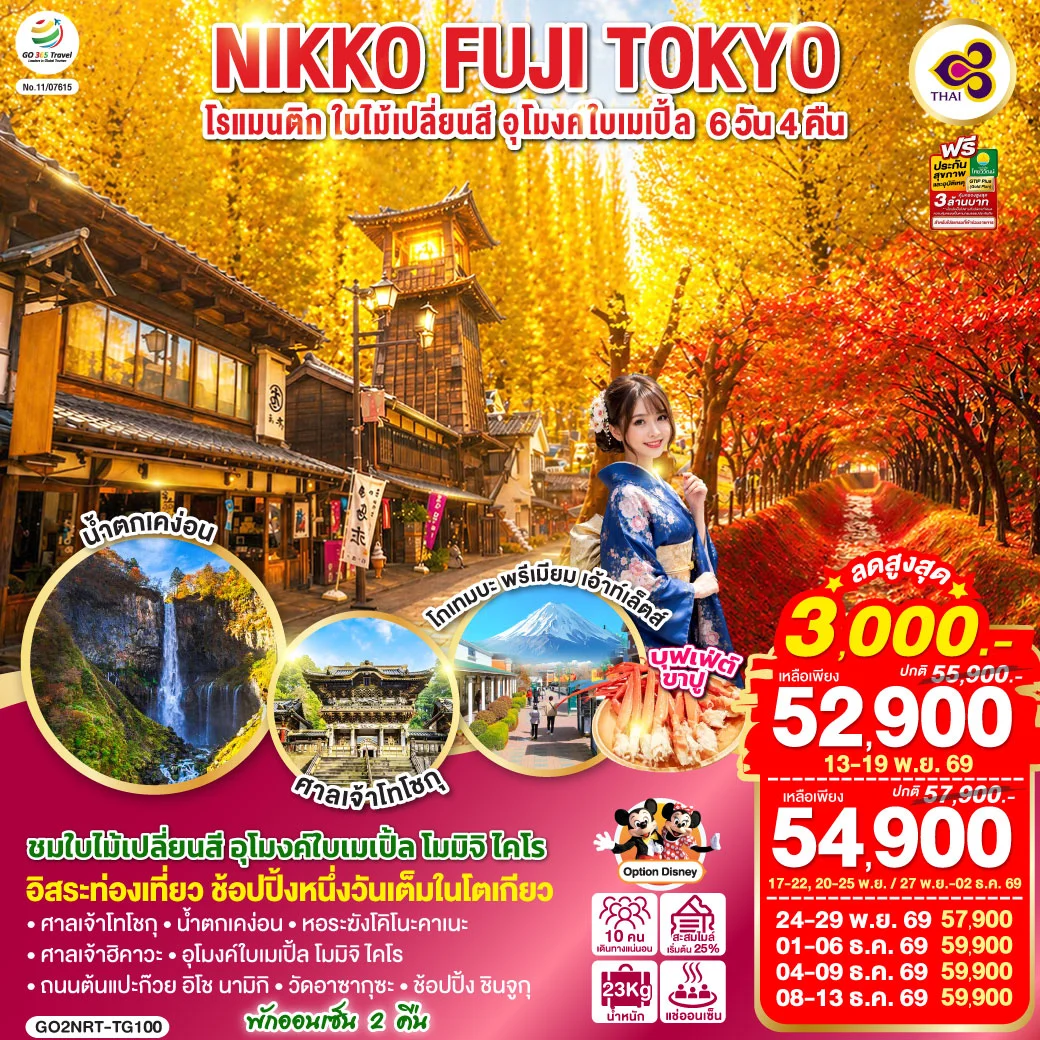 ทัวร์ญี่ปุ่น TOKYO FUJI NIKKO MOMIJI AUTUMN 6วัน 4คืน (TG)